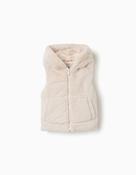 Zippy Biege Faux Fur hooded Body Vest - Gilet