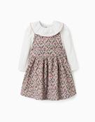 Zippy Micro Corduroy Beige Floral pinafore and blouse set image