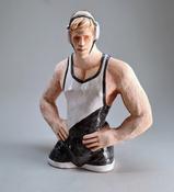 Wrestler with Black and White head gear
