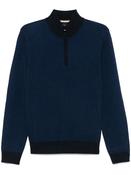 Boss Half-Zip Pullover Wool and Cotton Blend Jumper - Blue