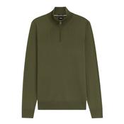 BOSS Black H-Ebenji Merino Wool Zip-Neck Sweater – Green
