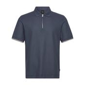Boss Cotton-piqué polo shirt with zip neck - Blue image
