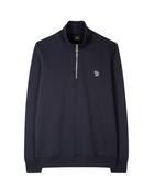 Paul Smith Organic Cotton Zebra Logo Zip Neck Sweatshirt - Navy