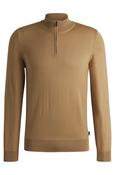 Boss Zip-neck sweater in virgin wool - Beige image