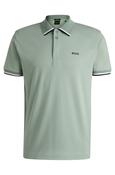 Boss Paddy knit polo shirt in cotton with striped trims - Green image