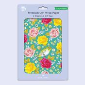 Premium Gift Wrap &amp;amp; 2 Tags <br /> Roses and Birds image