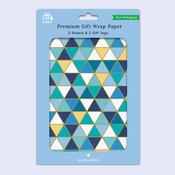 Premium Gift Wrap &amp;amp; 2 Tags <br /> Blue &amp;amp; Gold Triangles image