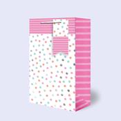 Double Bottle Bag <br /> Pink with Multi colour dots
