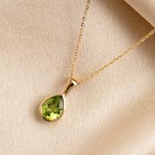 Art Deco Pear Peridot Necklace | 9ct Gold