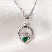 Green Claddagh Necklace | Sterling Silver