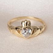 Ladies Cubic Zirconia Claddagh Ring | 9ct Gold image