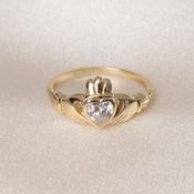 Ladies Cubic Zirconia Claddagh Ring | 9ct Gold image