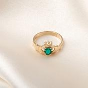 Ladies Green Cubic Zirconia Claddagh Ring | 10ct Gold