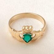 Ladies Green Cubic Zirconia Claddagh Ring | 10ct Gold