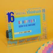 16th Birthday Glass Photo Frame - Blue