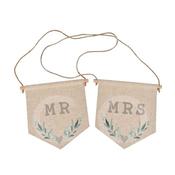 Mr &amp; Mrs Flag Shaped Chair Plaques