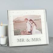 Silverplated Mr &amp; Mrs Box Frame with Crystals 7" x 5" image