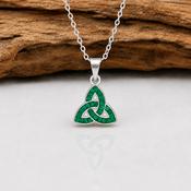 Sterling Silver Trinity Knot Necklace with Green Cubic Zirconia