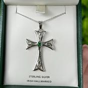 Sterling Silver Cross with Emerald Center image