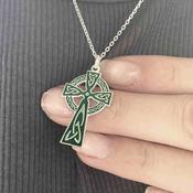 Traditional Irish High Cross With Green Enamel image