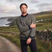 Inishbeg Stripe Grey Crewneck Aran Sweater image