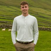 White Irish Grandfather Shirt with Green Stripes image