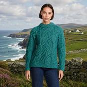 Ladies St Bridgets Teal Aran Sweater