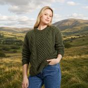 Kilronan Aran Ladies Green Honeycomb Sweater image