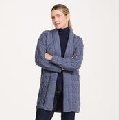 Tara Ladies Merino Denim Aran Long Shawl Cardigan