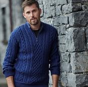Lackaun Mens Navy Half Aran Troyer with Zip