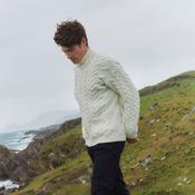 Corraun Mens Aran Zipper Merino Cream Cardigan