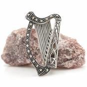 Sterling Silver Marcasite Irish Harp Brooch image