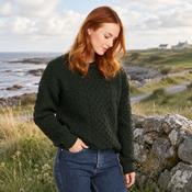 Inisheer Traditional Ladies Aran Forest Green Sweater