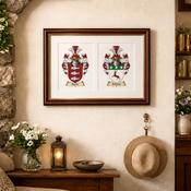 Luxury Double Family Crest Framed - ANY NAME - Made to Order