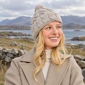 Clifden Cable Aran Oat Hat with Pom Poms