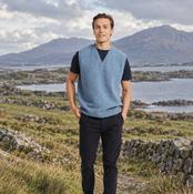 Roonagh Men's Aran Nepped Blue V-Neck Vest image