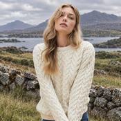 Omey Ladies Aran Crew Neck Natural Sweater image