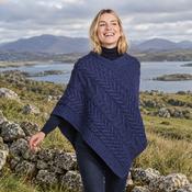 Glencar Ladies Classic Aran Navy Poncho image