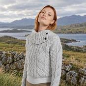 Maeve Aran Supersoft Light Grey Sweater with Button Collar image