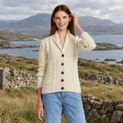 Tourmakeady Shawl Collar Aran Natural Cardigan image