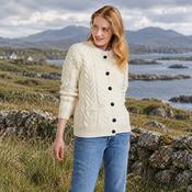 Cleggan Ladies Aran Crew Neck Cardigan image