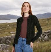 Ladies Forest Green Heritage Aran Lumber Cardigan