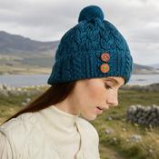 Turquoise Aran Hat with Buttons image