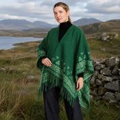 Ladies Green Aran Shawl with Celtic Swirl