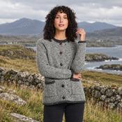 Glenariff Ladies Raglan Donegal Tweed Grey/Light Grey Cardigan