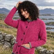 Glenariff Ladies Raglan Donegal Tweed Pink/Grey Cardigan image