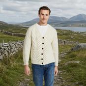 Glenisland Mens Handknit V-Neck Natural Cardigan