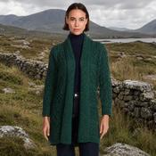 Tara Ladies Merino Green Aran Long Shawl Cardigan