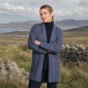 Tara Ladies Merino Denim Aran Long Shawl Cardigan