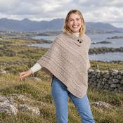 Easkey Ladies Classic Aran Button Oat Poncho